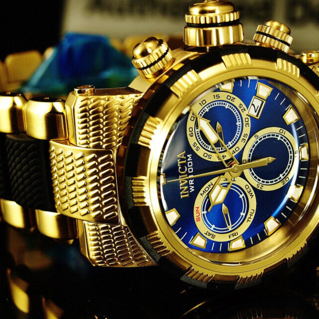 Invicta 18k Gold Blue Dial Watch New Invicta 18k Gold Blue Dial Watch New